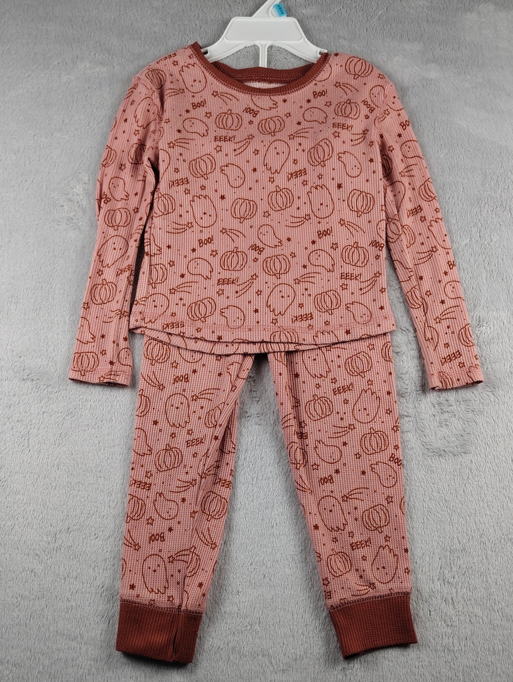 Tahari Girl Mauve Two Piece Whimsical Halloween Print Thermal Pajama Set Size 3T